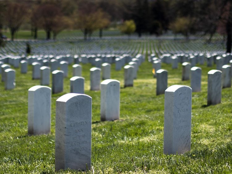 Granite headstones at Arlington National Cemetery